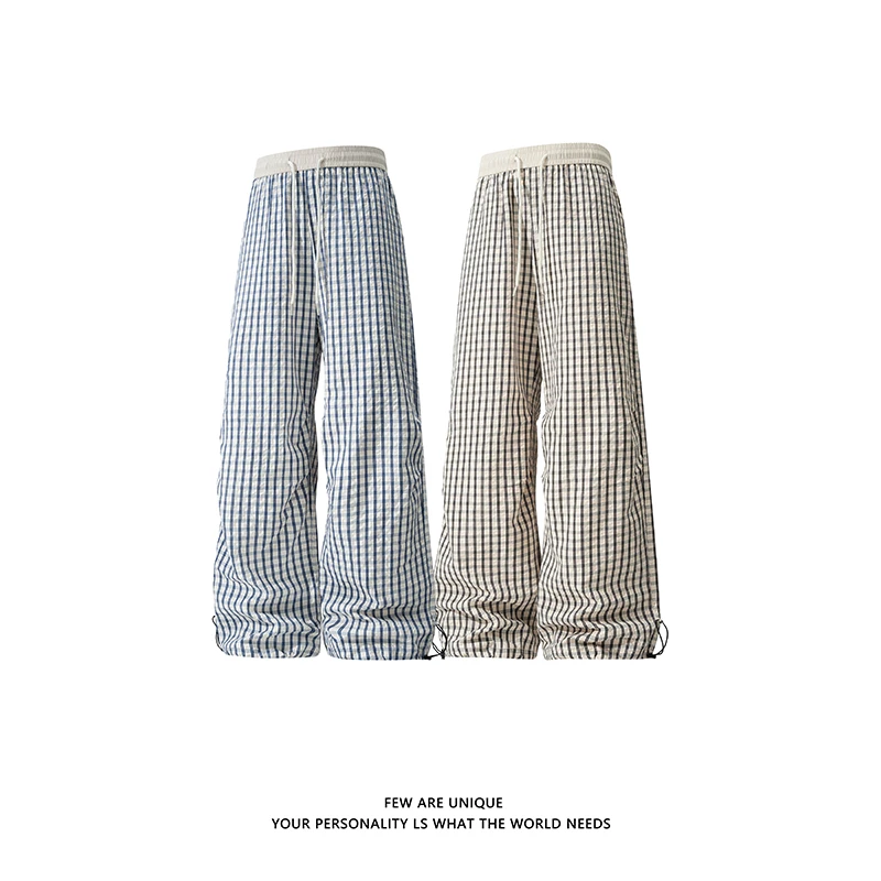 MTVO休闲格子长裤直筒百搭宽松男女同款显瘦长裤潮流韩版裤子情侣