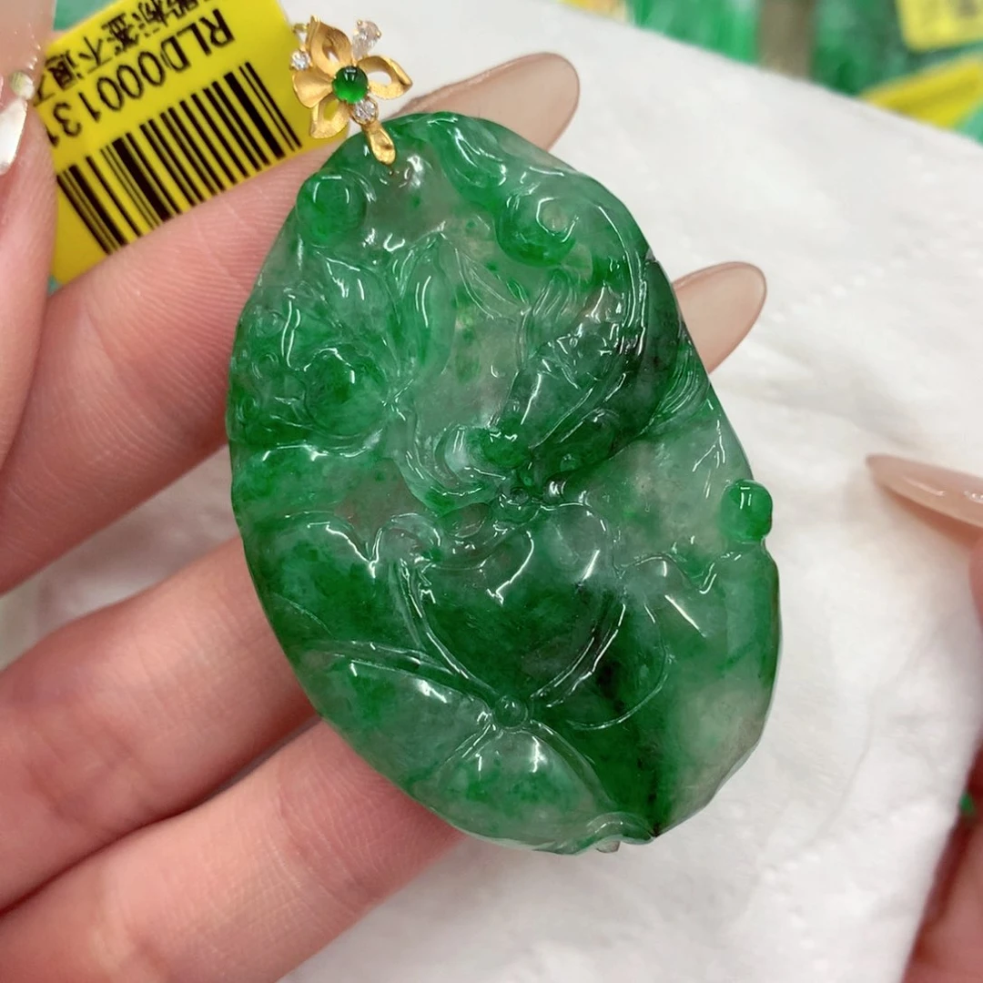 翡翠18K金镶嵌吊坠(不含链)