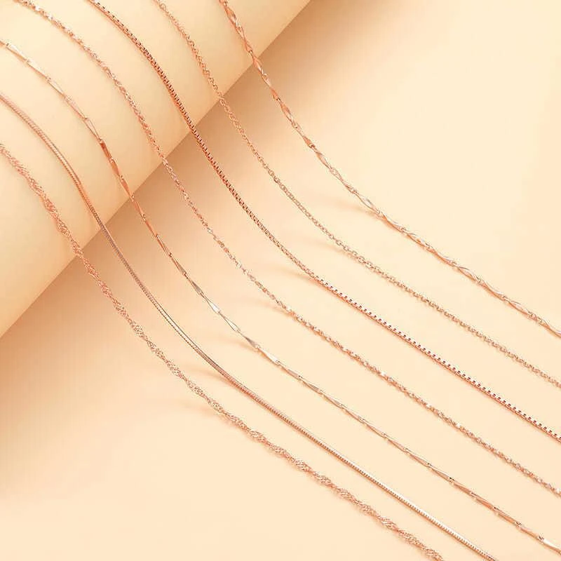 链子925银 s925银项链镀k金玫瑰金色彩金锁骨链素链时尚