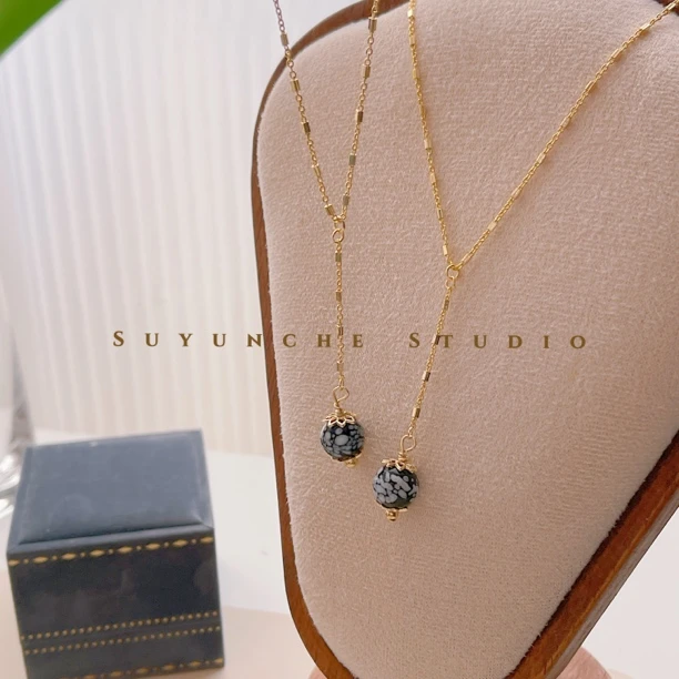 铜合金项链 Suyunche2555轻奢绿金色Y字链流行款百搭雪花吊坠项链