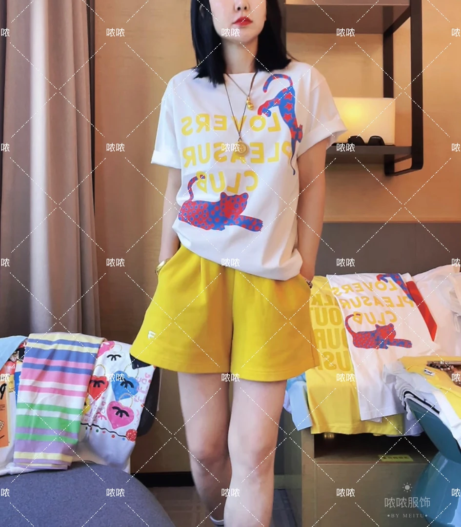 哝NONG-【金钱豹】2025春夏莫奈花园风豹子短袖T恤上衣202-089793