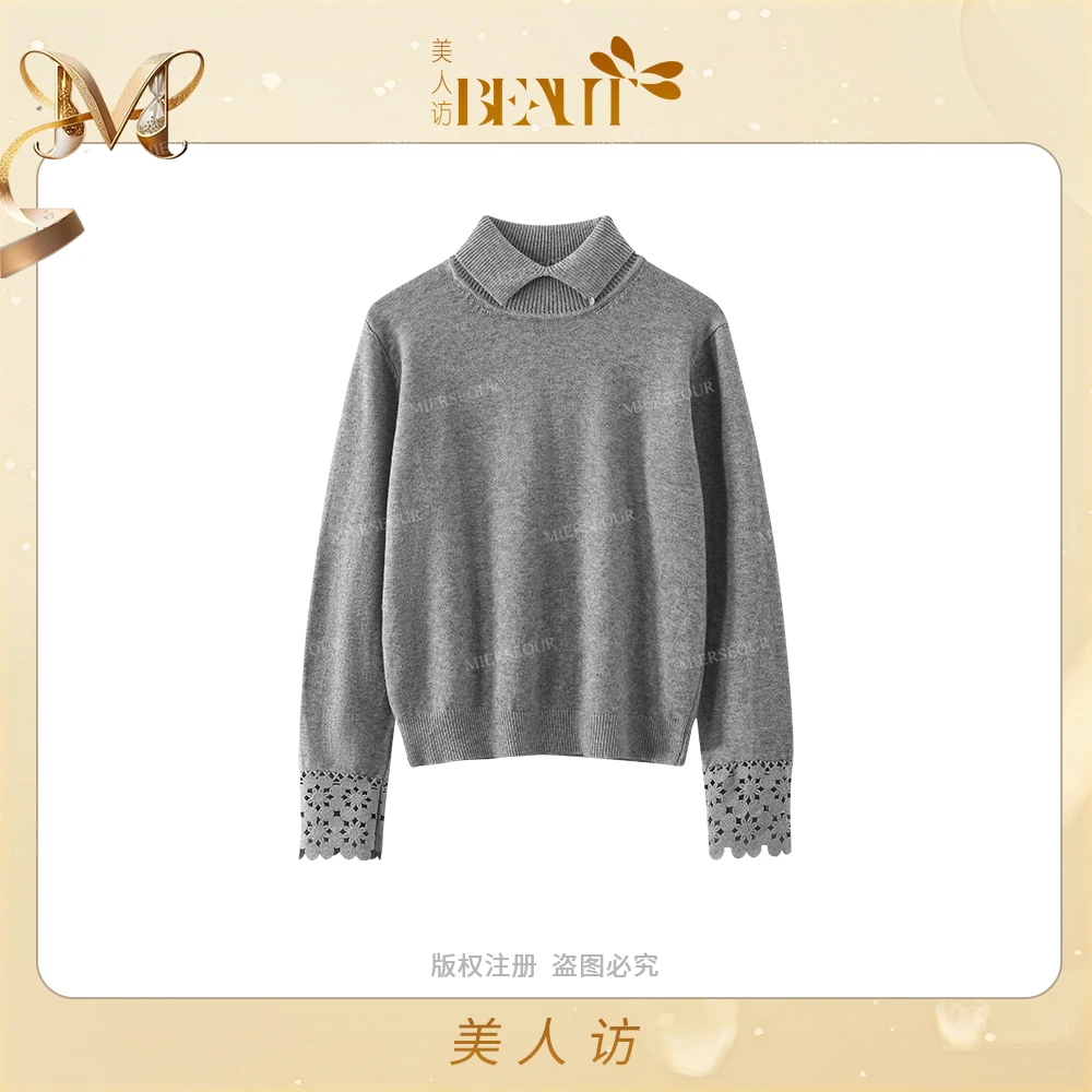 美人访【高智淡颜】高克重加厚翻领长袖百搭套头针织打底毛衣12375