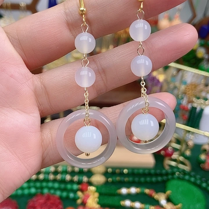 玛瑙/玉髓合金耳饰