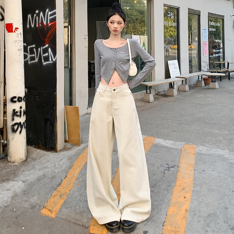 2025夏天上新季高腰阔腿牛仔裤女新款宽松百搭垂感显瘦拖地裤长裤