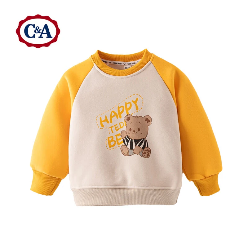 C&A2024秋冬新款儿童加绒卫衣拼色保暖儿童卫衣潮