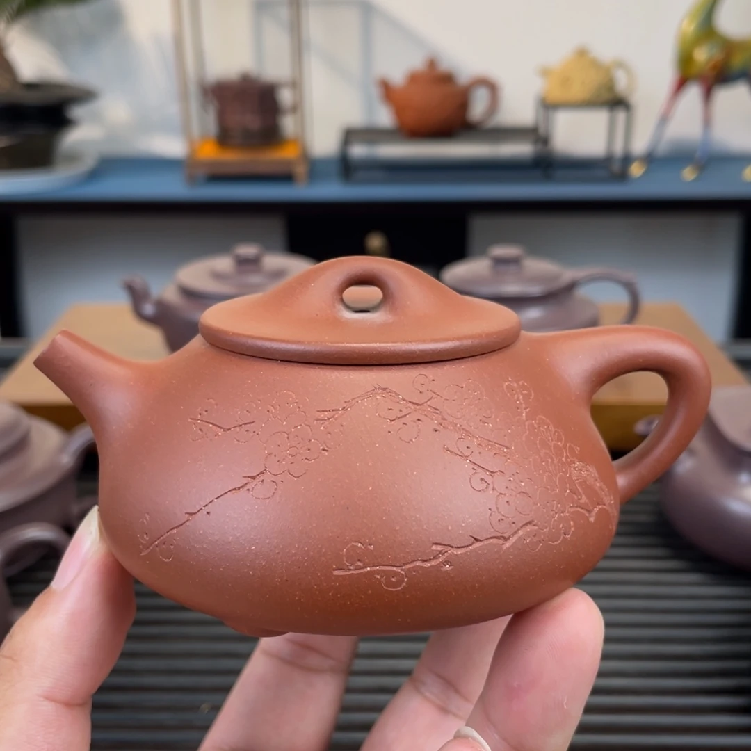 茶壶紫砂清水泥刻绘景舟石瓢180cc