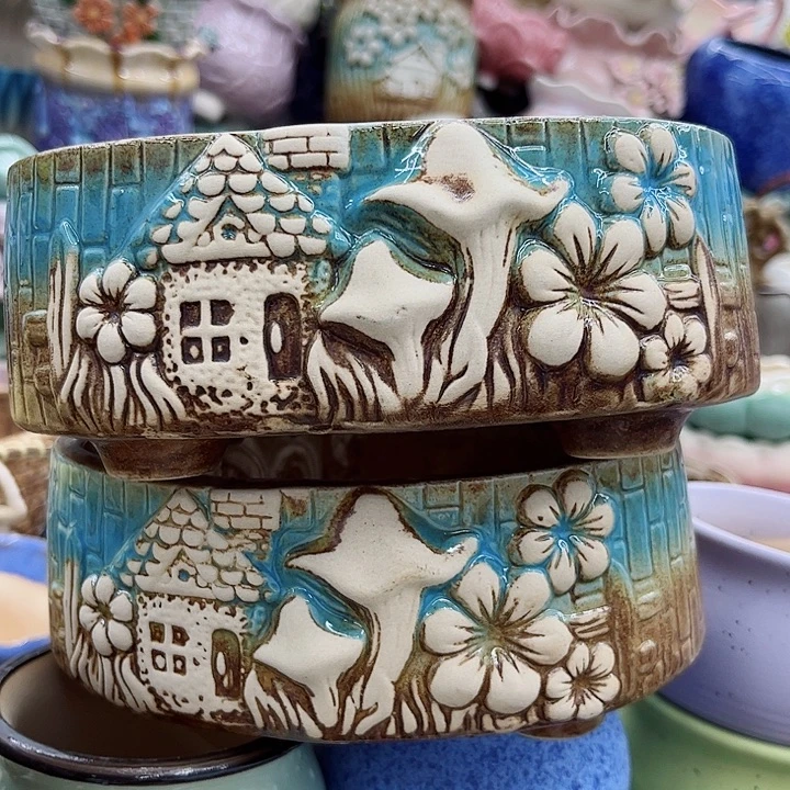 多肉绿植陶瓷花盆9.9包邮，有孔