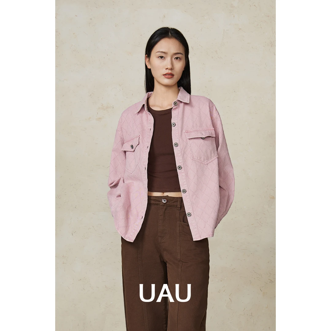 UAU【商场同款】25春季新品牛仔外套粉色个性时尚百搭9116008