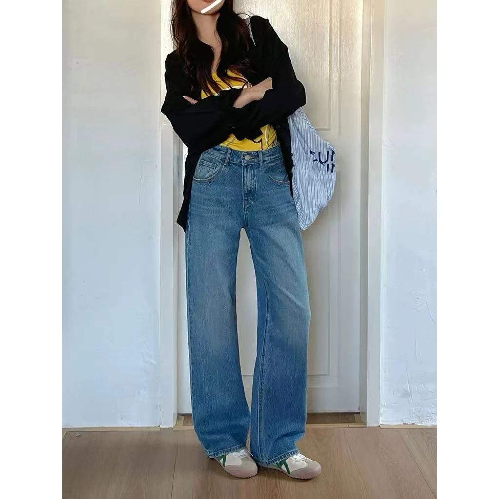 F85112菲西子牛仔裤女秋季时尚高腰弹力百搭休闲直筒裤