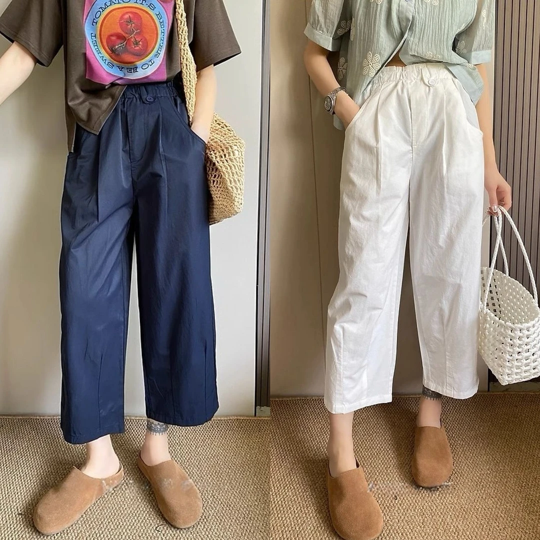 2025夏季新款百搭九分阔腿裤女梨形身材小个子高腰显瘦直筒休闲裤