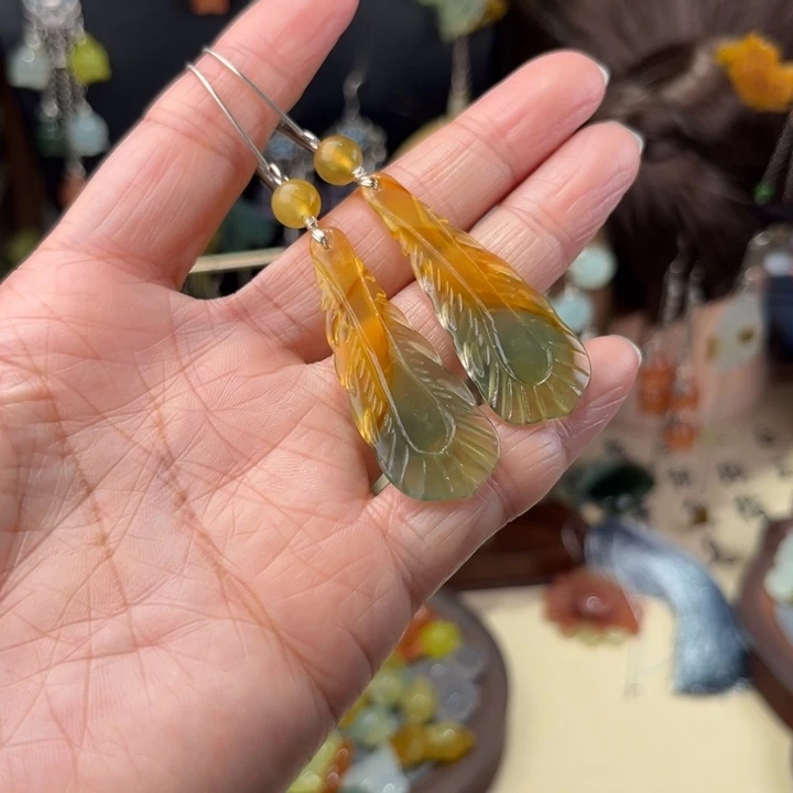 蛇纹石玉银S925镶嵌耳饰