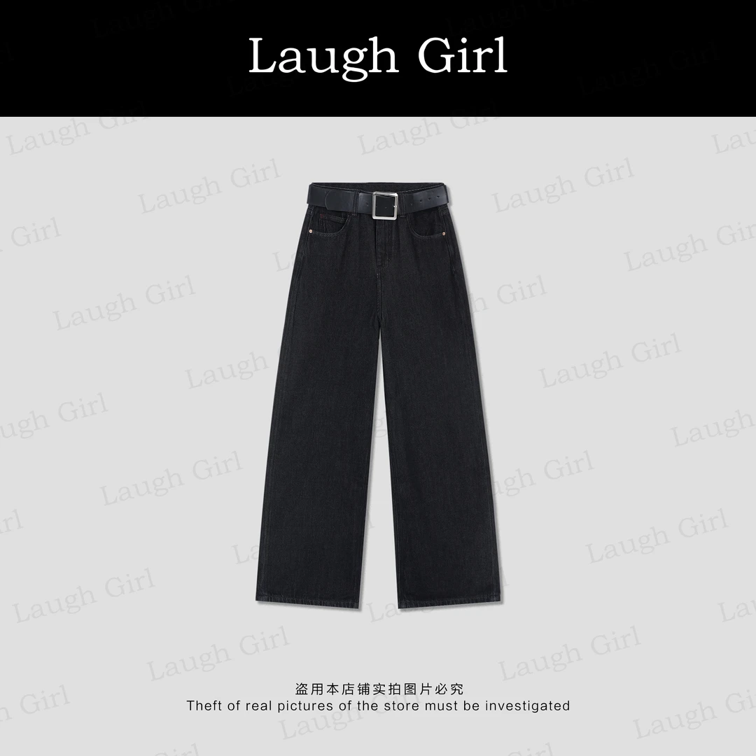 楚楚君 Laugh girl【蓝金牛仔】高腰港风显瘦阔腿牛仔裤KL531012J