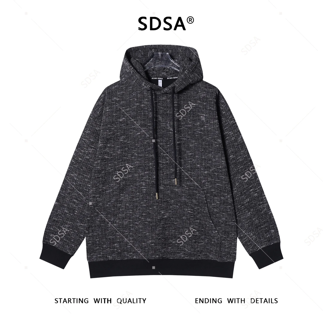 SDSA男士秋冬新款痞帅男装设计师肌理感抽绳连帽卫衣宽松百搭上衣