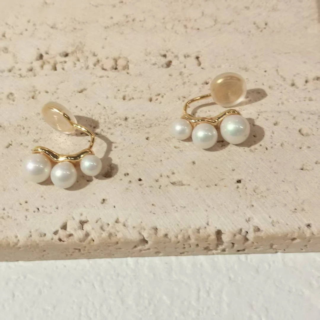 合金耳饰 甜可饰品 时尚百搭精致三颗珠珠耳夹