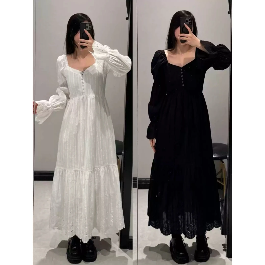 【MonTendre】春季新款 M 气质泡泡袖收腰显瘦复古低领长袖连衣裙