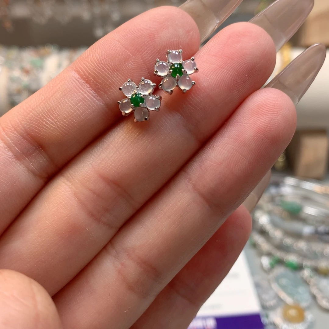 翡翠银S925镶嵌颈饰耳钉