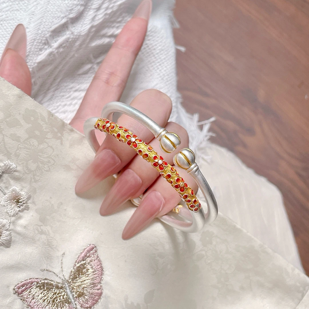 足银珐琅手镯 足银999.9南瓜32.8克银手镯南瓜银手镯叠戴