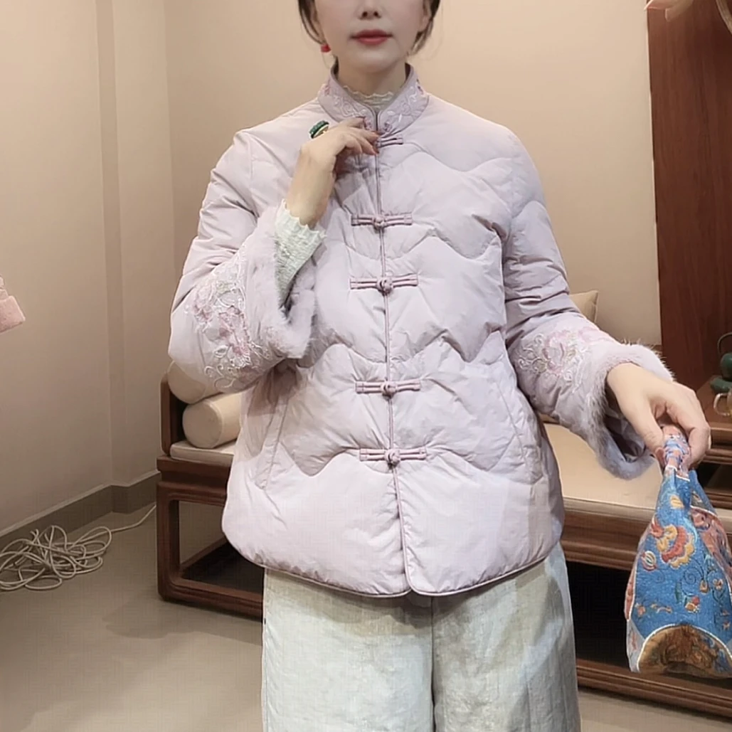 『蝶家』冬季对襟盘扣新中式刺绣羽绒服保暖短款国风2691