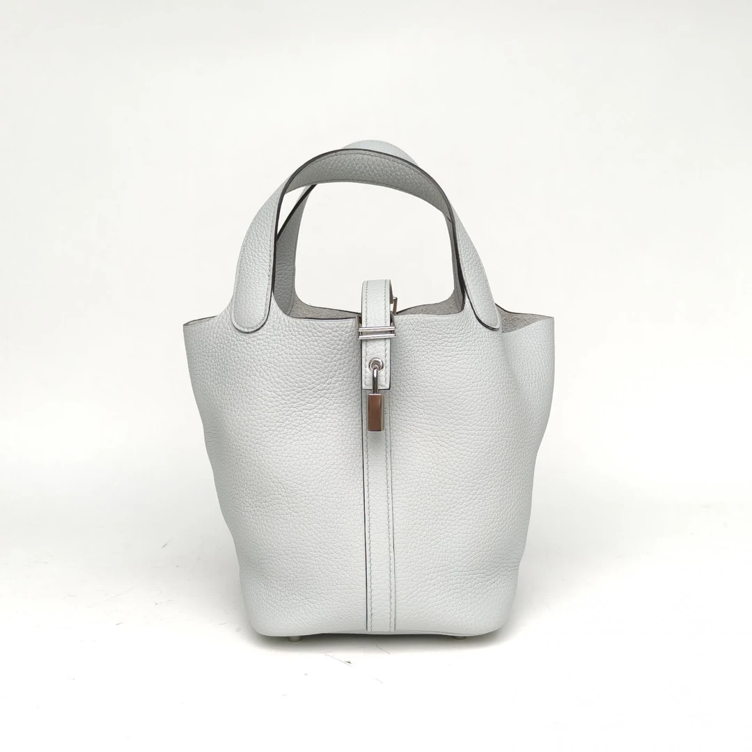 95新 Hermes/爱马仕 【攀攀双双】18 菜篮子 08圣杯蓝 TC皮 Z刻