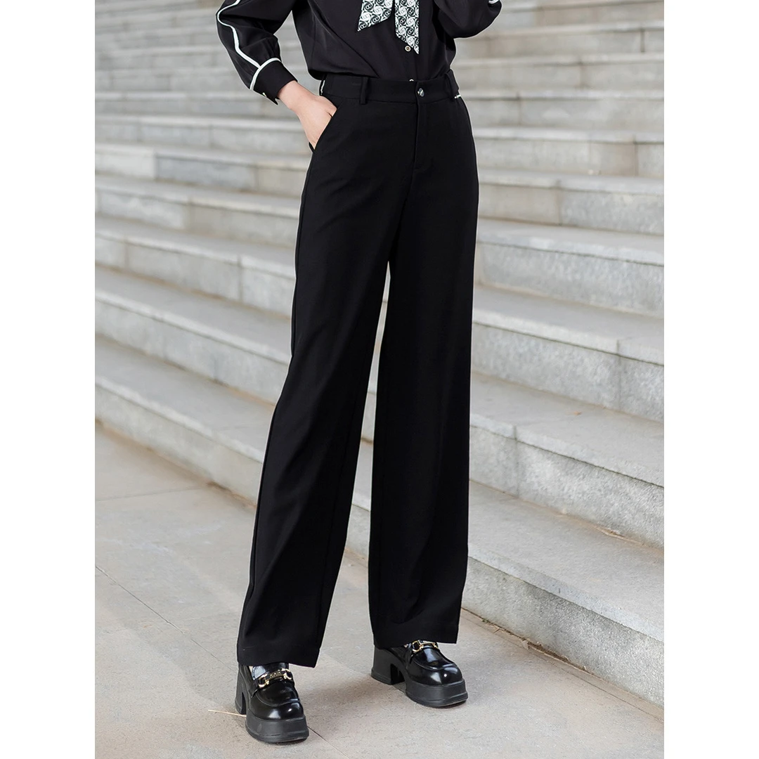 【达人专享】纯色简约通勤长裤高腰显瘦女式休闲裤9C220916