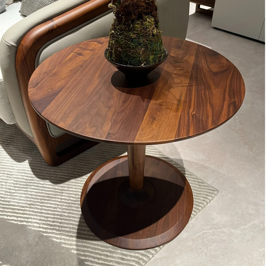 轻奢中式客厅家用简约北欧极简圆形北美黑胡桃木 圆角几