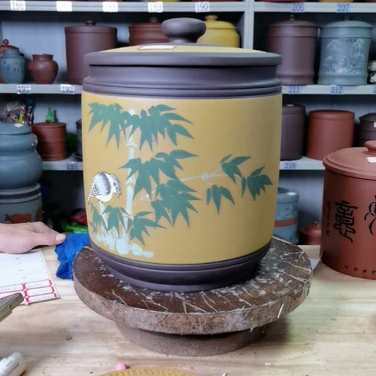 紫砂茶叶罐正品竹报平安7283