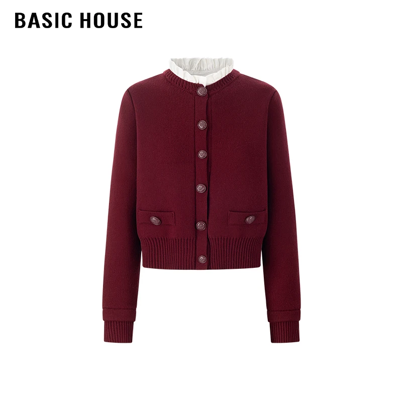 【百家好品牌专场】法式甜美软糯温柔气质花边拼接圆领针织开衫女