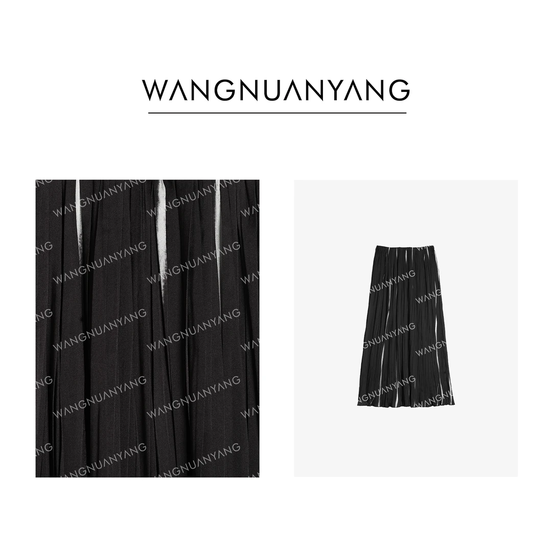 【WNY】破晓|设计感褶裥印花重工乱工字褶压皱半身裙