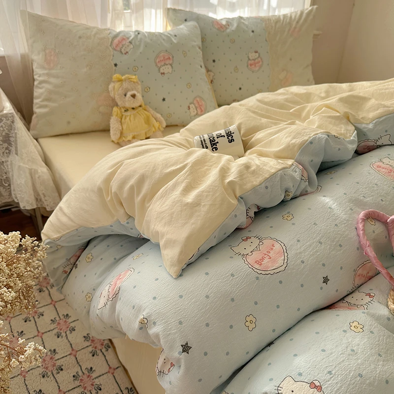 ins小清新皱皱纱床上四件套少女心蕾丝花边被套床单人宿舍三件套4