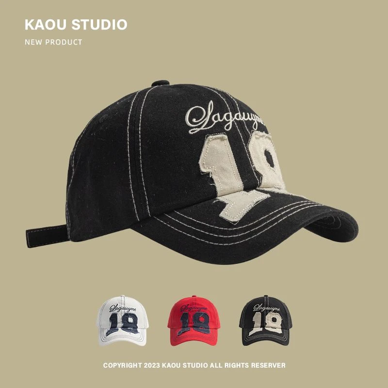 美式潮牌男女鸭舌帽春秋百搭软顶贴布明线时尚亲子出游遮阳棒球帽