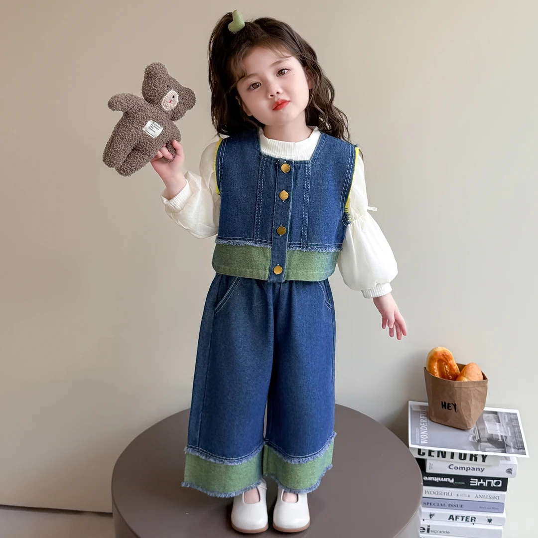 女童牛仔套装秋季2025新款洋气时髦儿童巨好看秋装宝宝休闲三件套