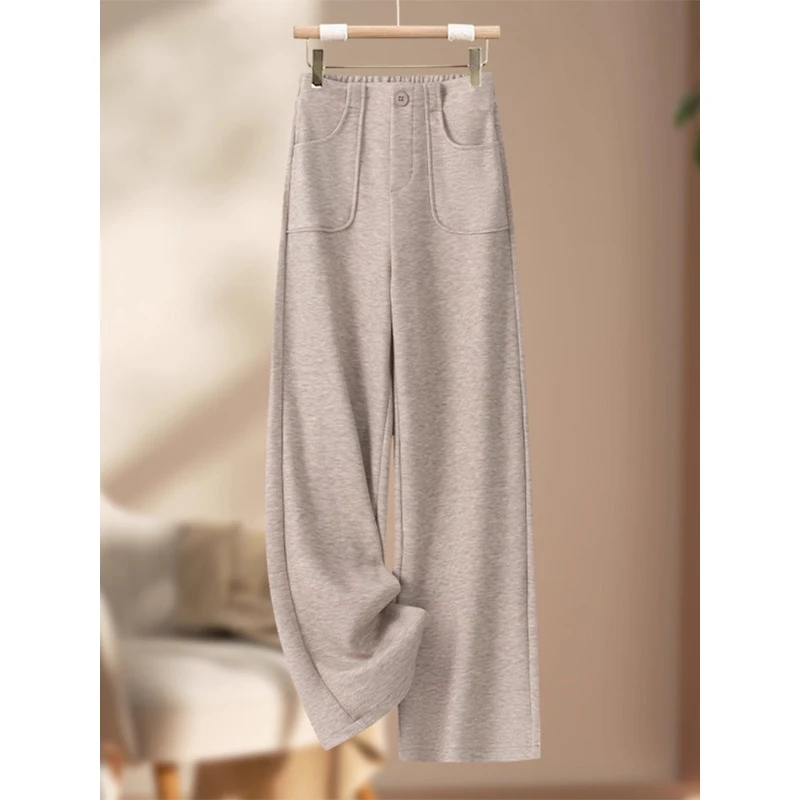 燕麦色休闲裤女2025秋季新款爆款阔腿裤高腰垂感宽松显瘦直筒裤子