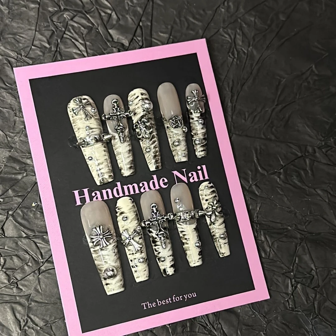 美甲yk2千禧风纯手工穿戴欧美风穿戴甲柳丁十字架4.0长梯可拆卸