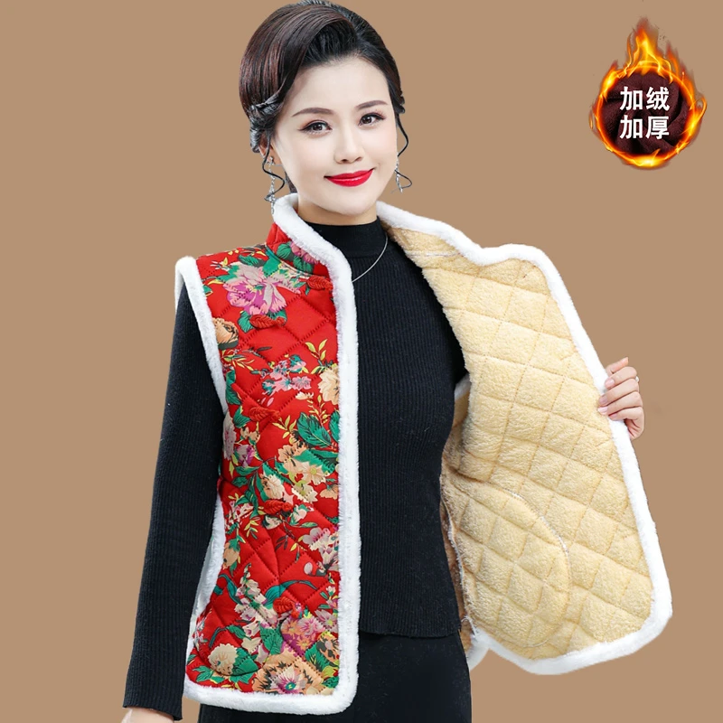 新款妈妈东北大花棉衣马甲加绒加厚保暖坎肩中老年女冬装民族风