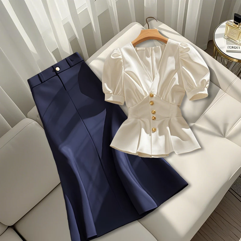 2025夏季新款独特洋气小个子女装超好看气质上衣高腰显瘦半身裙子