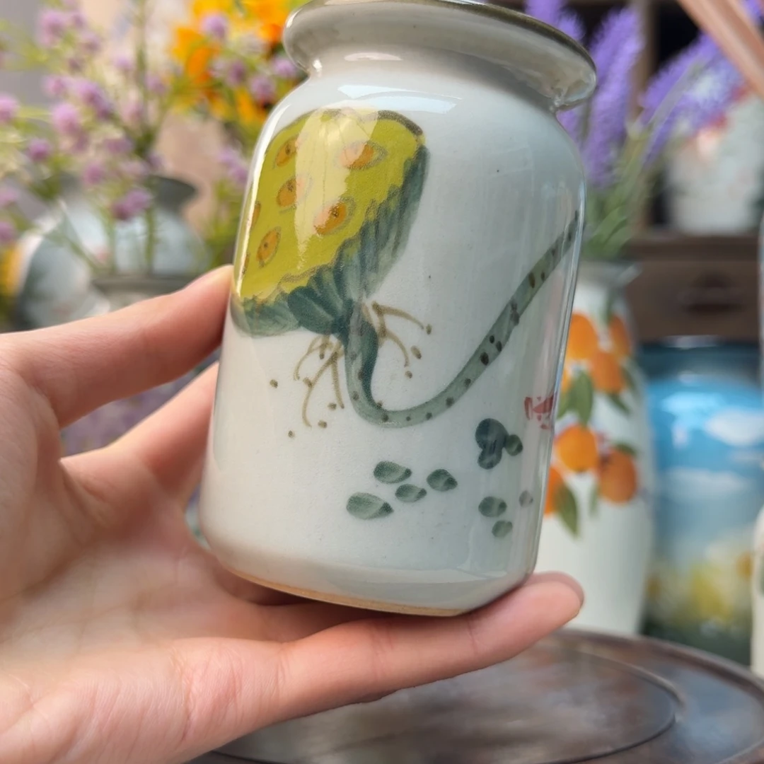 缸景德镇纯手绘花瓶摆件无孔
