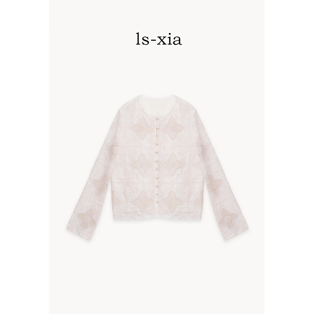 【雅绣天工】四叶草手工精致刺绣镂空轻奢风衬衫