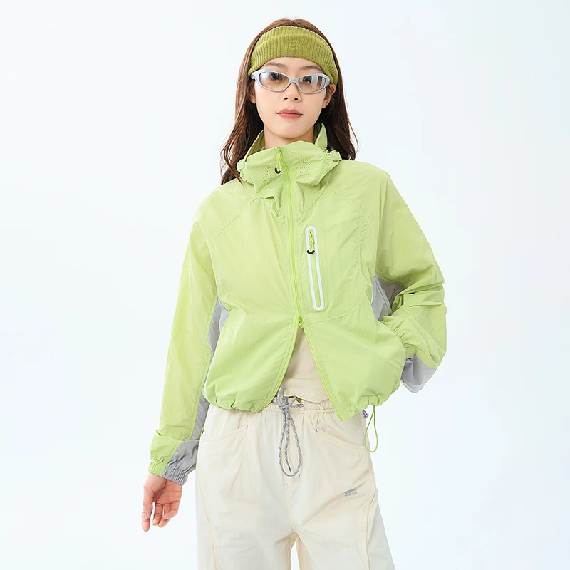 Harbe Wolfstan/悍爪狼户外短款透气宽松连帽皮肤衣女防晒服2570