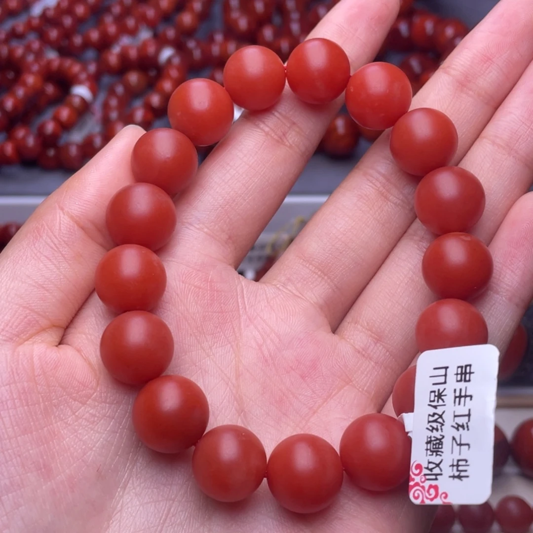南红玛瑙未镶嵌其他12➕收藏级保山柿子红满肉手串