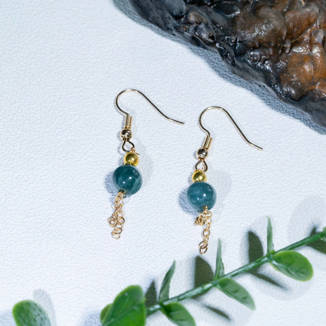 【巴基斯坦】50428-RRSCP15 天然翡翠珠珠耳坠简约大气款 8mm