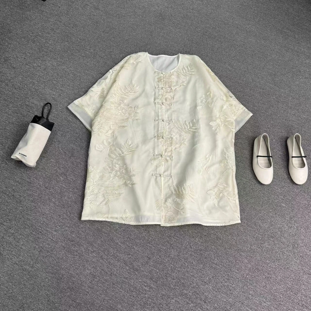 瑶睿安240斤原创小众新中式刺绣重工盘扣上衣国潮小衫拽姐 539
