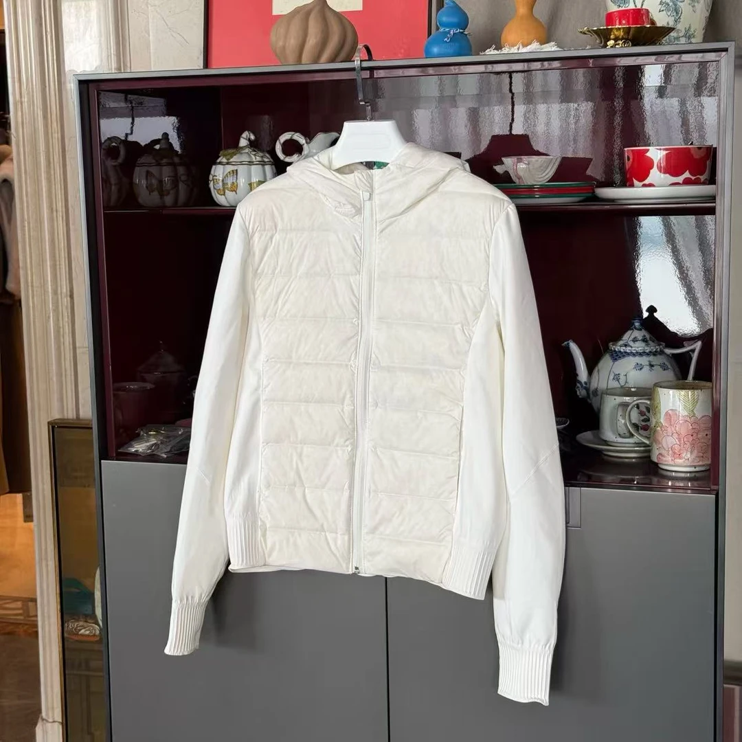 MYL 2025秋冬新品锦纶白色鹅绒羽绒服连帽长袖休闲纯色拼接外套