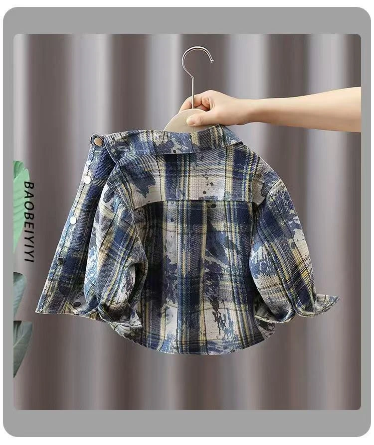 男童衬衫2025新款春秋儿童格子衬衣春装男孩港风外穿上衣帅气童装