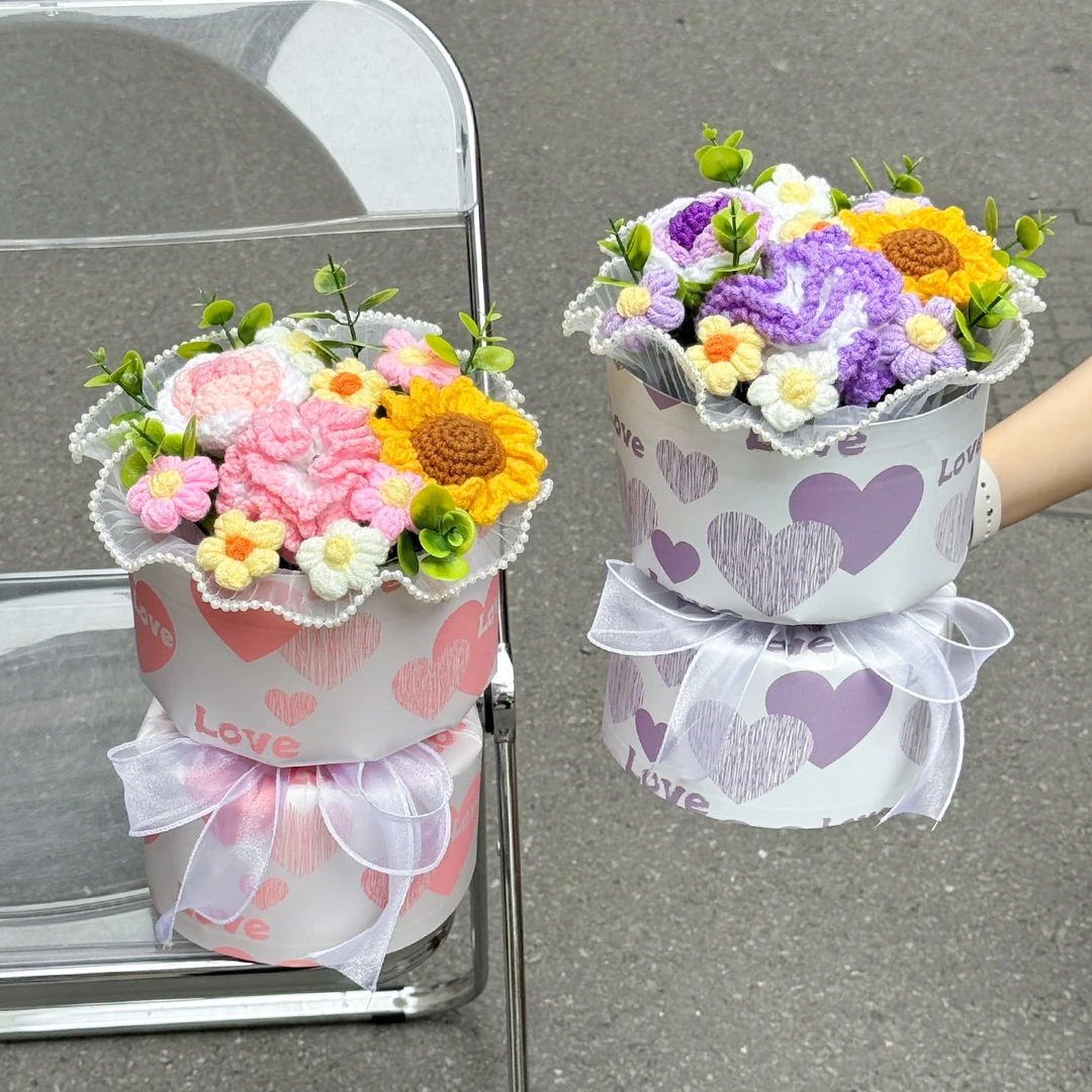 创意针织毛线康乃馨向日葵仿真花束成品送闺蜜女友纪念日生日礼物
