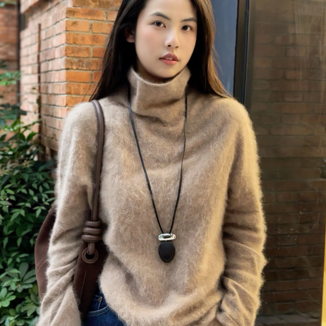 VANCY COUTURE高领羊绒拉毛针织衫加厚高领百搭时尚纯色秋冬