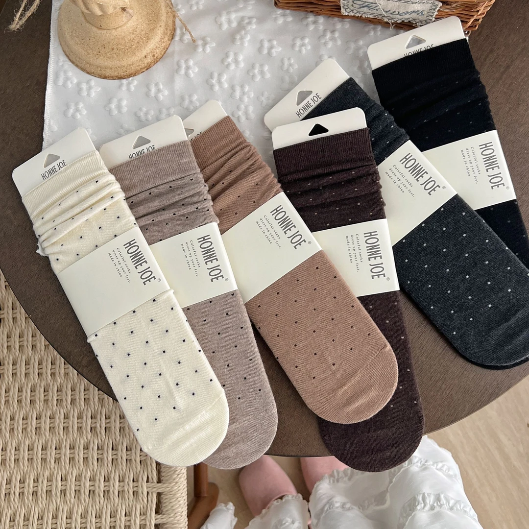 【cici socks】秋冬复古ins风波点中筒堆堆袜韩系学院无骨绵羊毛袜