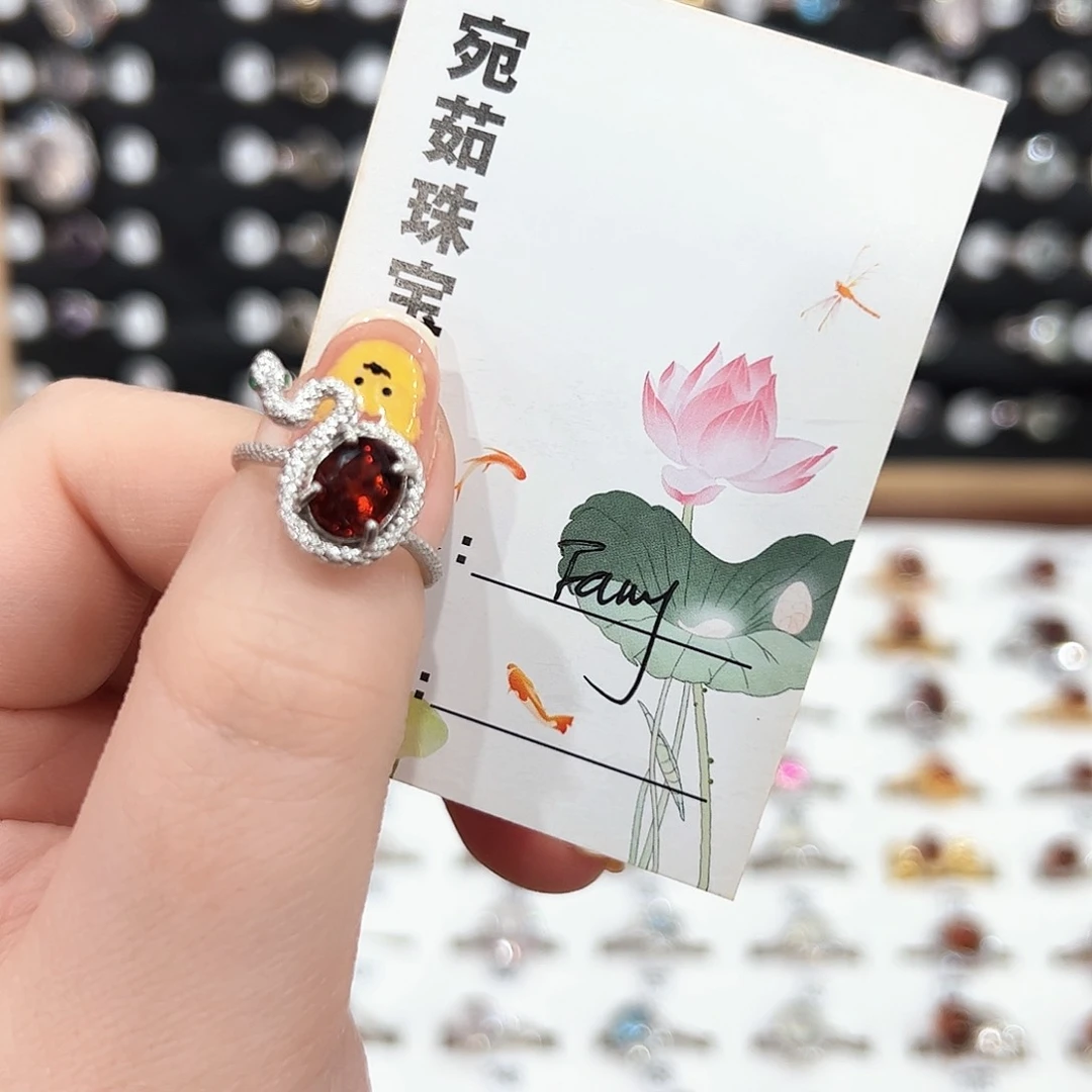 石榴石戒指银S925镶嵌F***y戒指