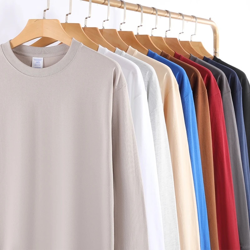 【2件装】260g纯棉长袖t恤T恤新疆棉白色打底男女款宽松圆领