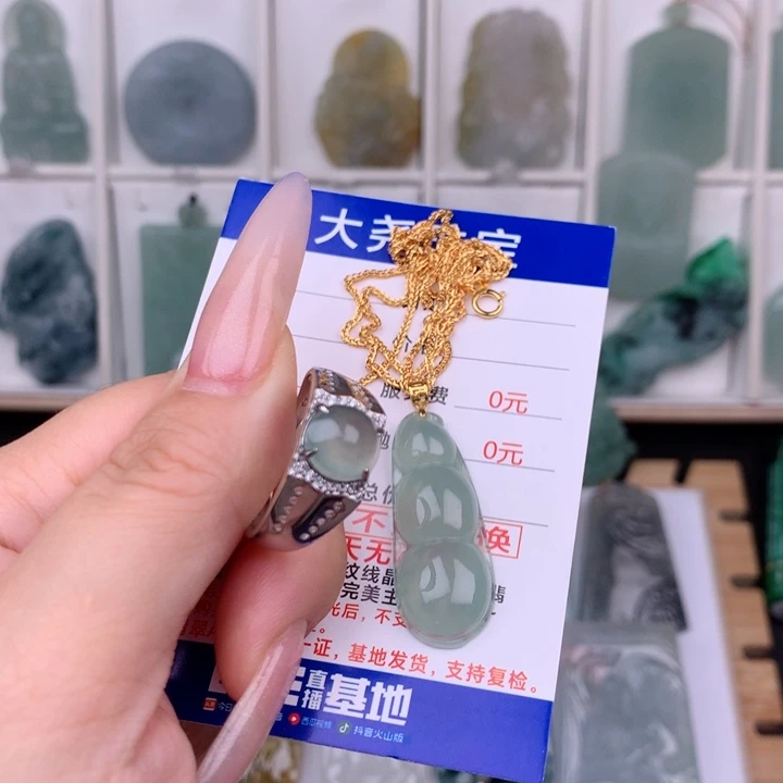 叶***欢翡翠未镶嵌颈饰戒指、福豆
