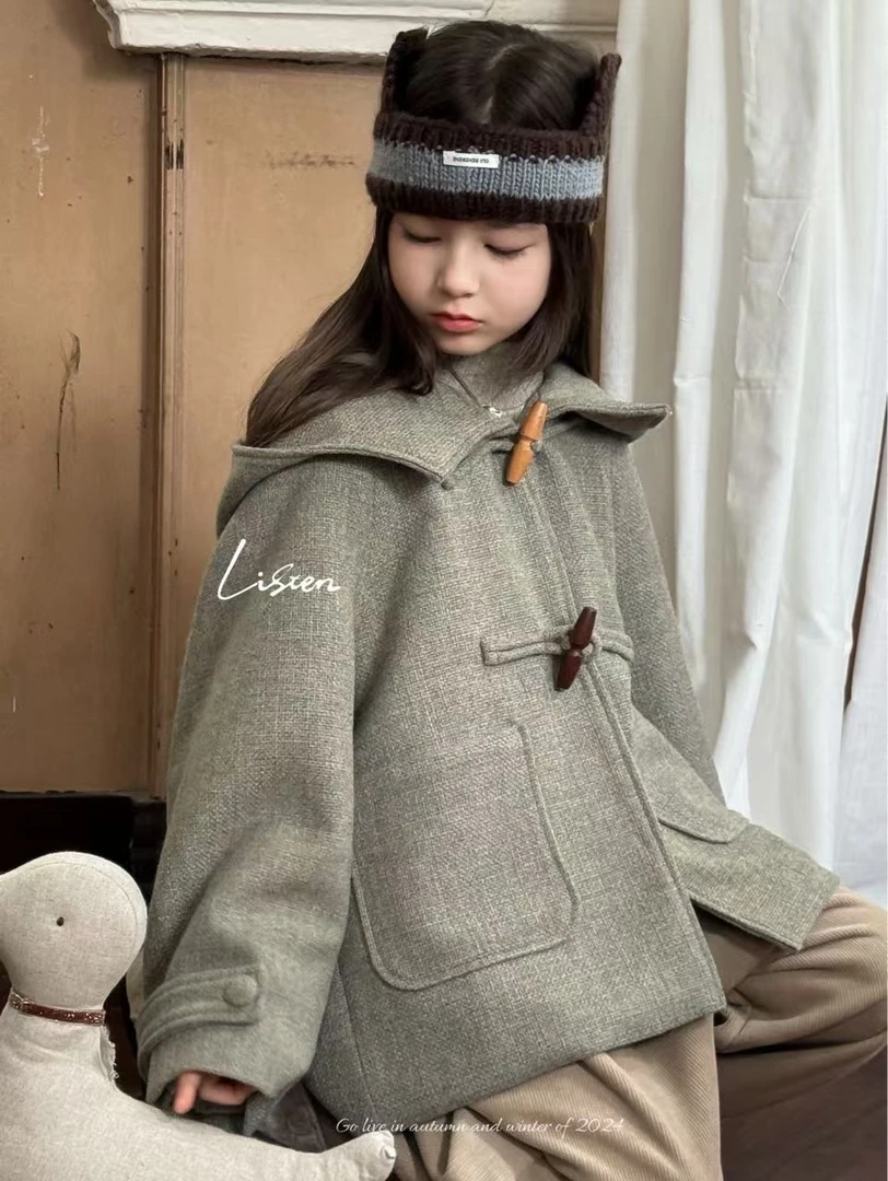 665066-LISTEN-森系斜门襟一字扣呢大衣